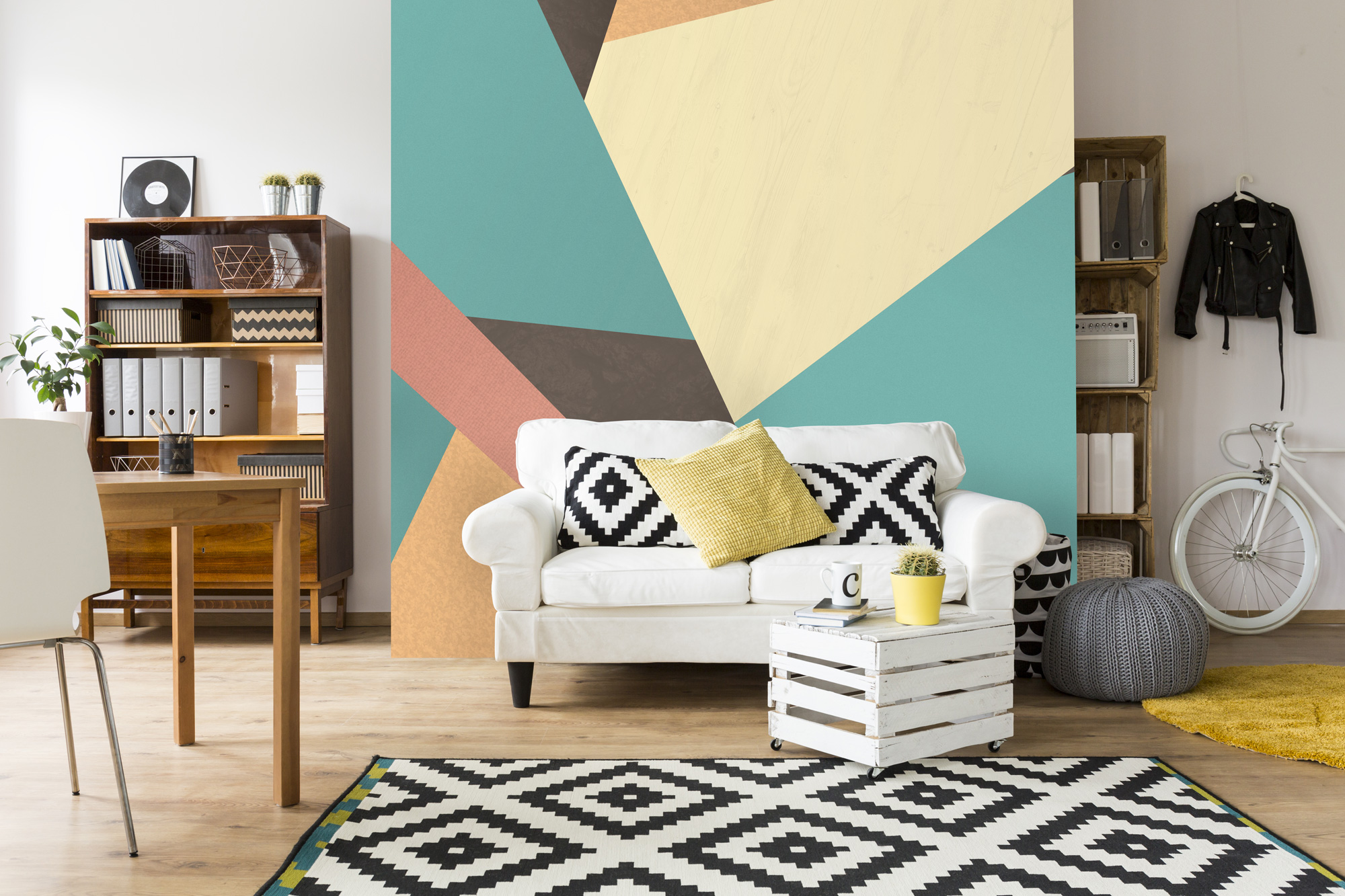 Geometric Wallpaper Living Room Uk | Cabinets Matttroy - Living Room Wallpaper With Geometric Design